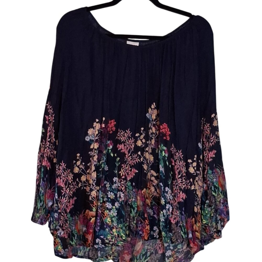 Merona Navy Floral Peasant Top, Size Large